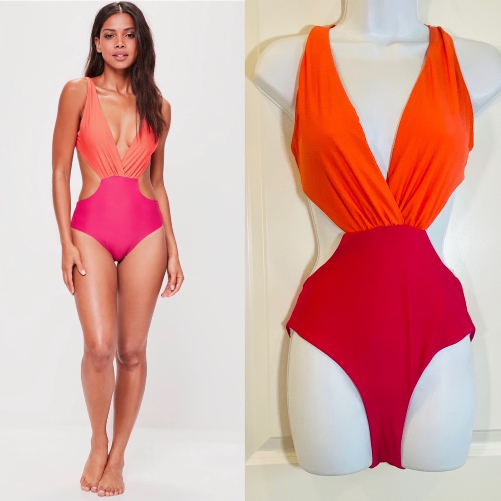 Orange & Hot Pink ColorBlock One Piece Bikini 8